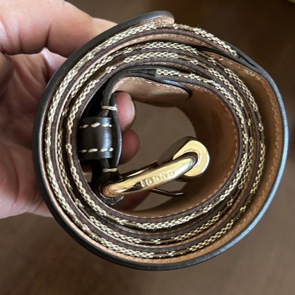 Gucci GG Canvas and Leather Belt with Gold Buckle - Size 80/32 - Picture 2 of 7